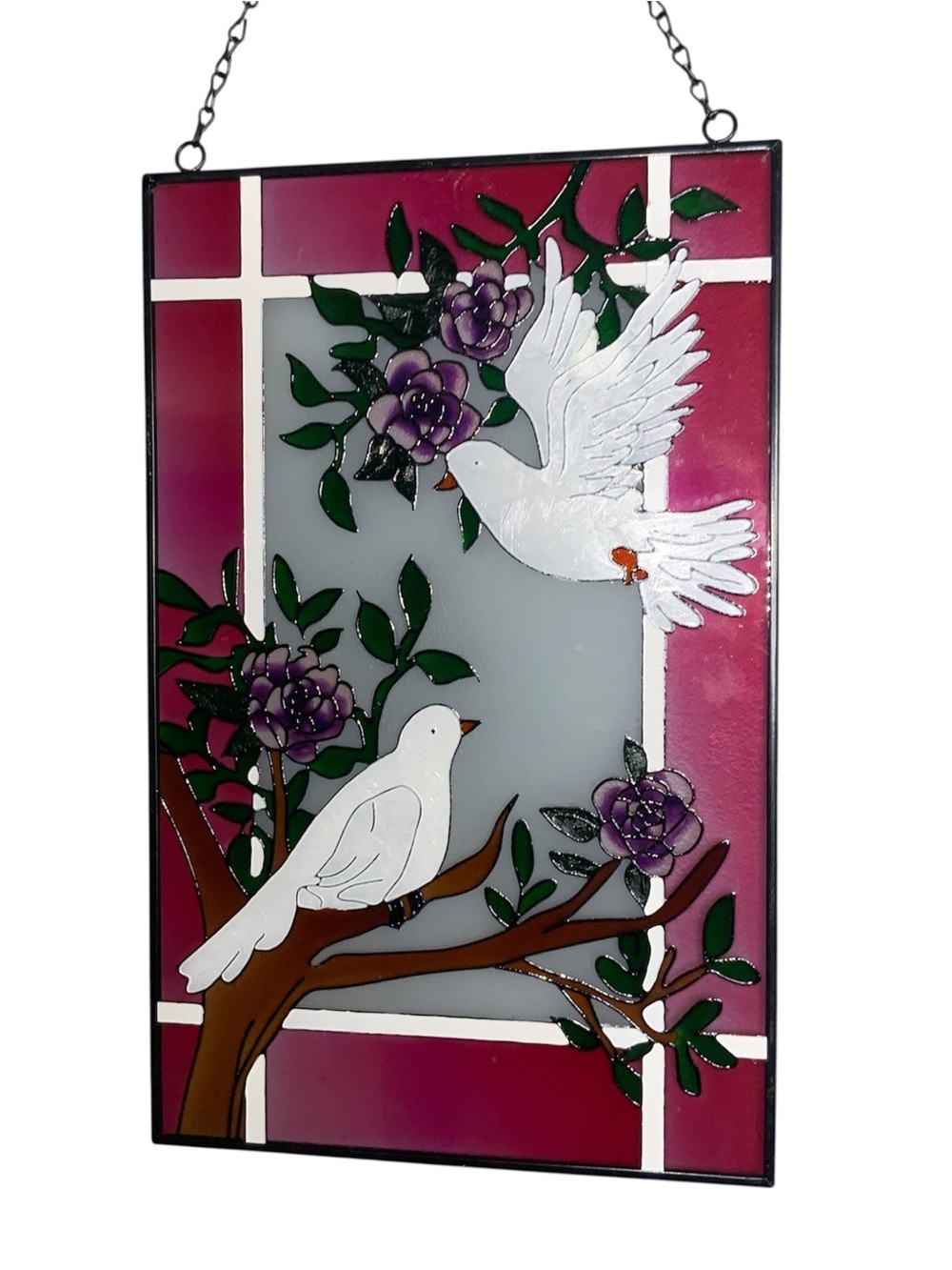 Sun Catcher - 16x10 Doves In Rose Bushes